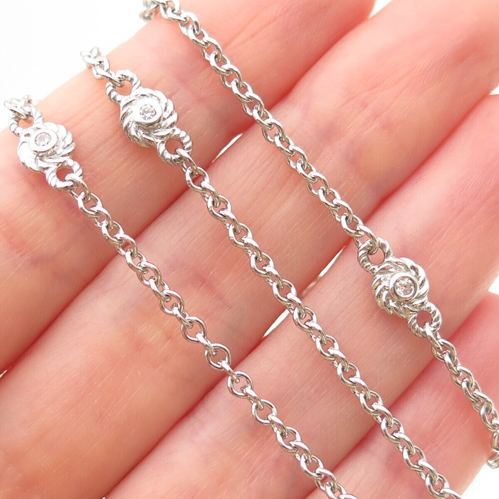 JUDITH RIPKA 925 Sterling Silver Round-Cut C Z Station Chain Necklace 18"